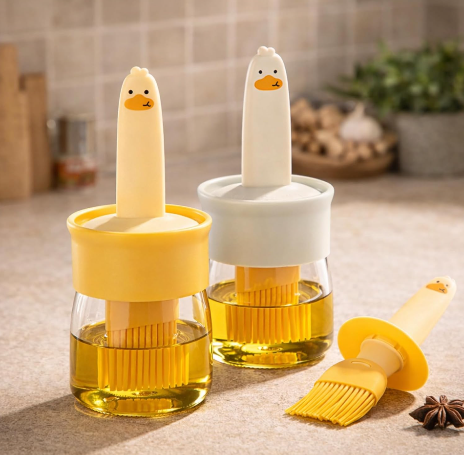 2-in-1 Kitchen Oil Dispenser with Silicone Basting Brush for Cooking, Baking & Grilling (Pack of 2)