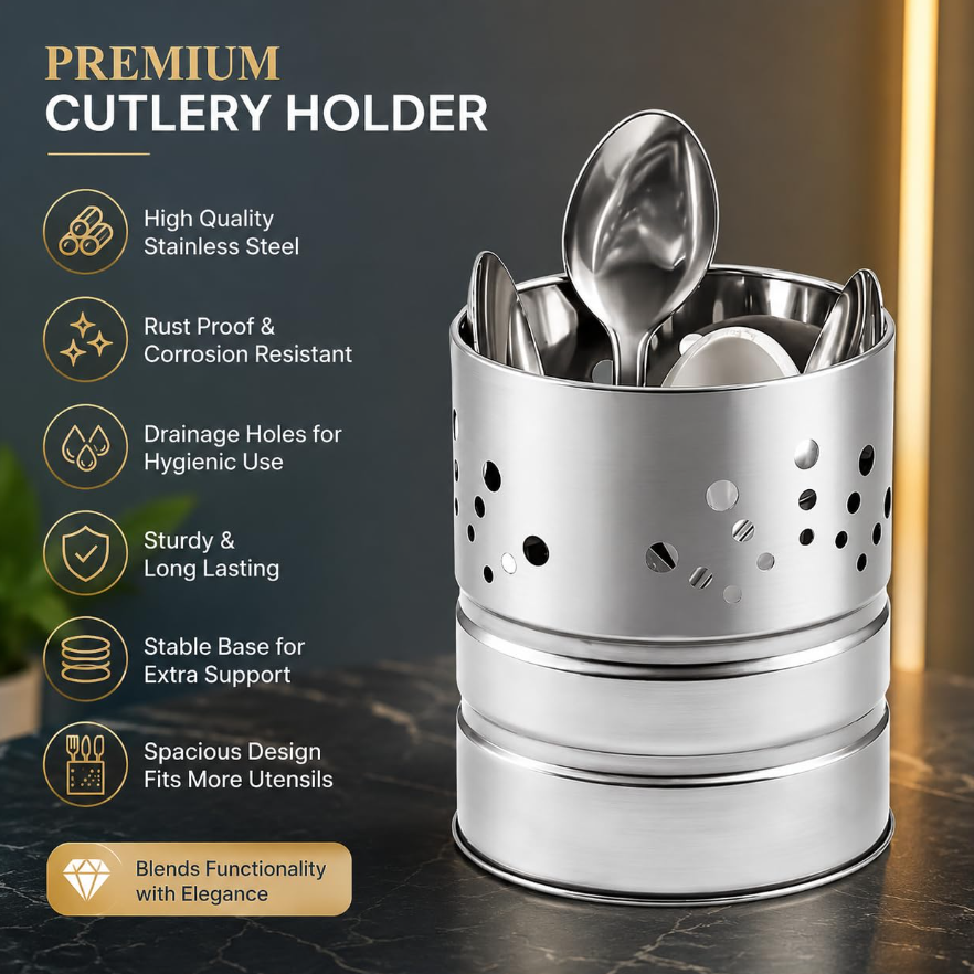 Single Stainless Steel Spoon Stand & Kitchen Cutlery Storage Holder