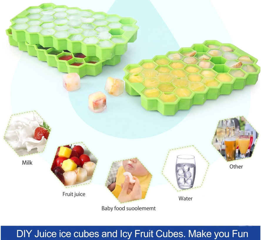 Flexible Honeycomb Silicone Ice Cube Tray (Pack of 2)
