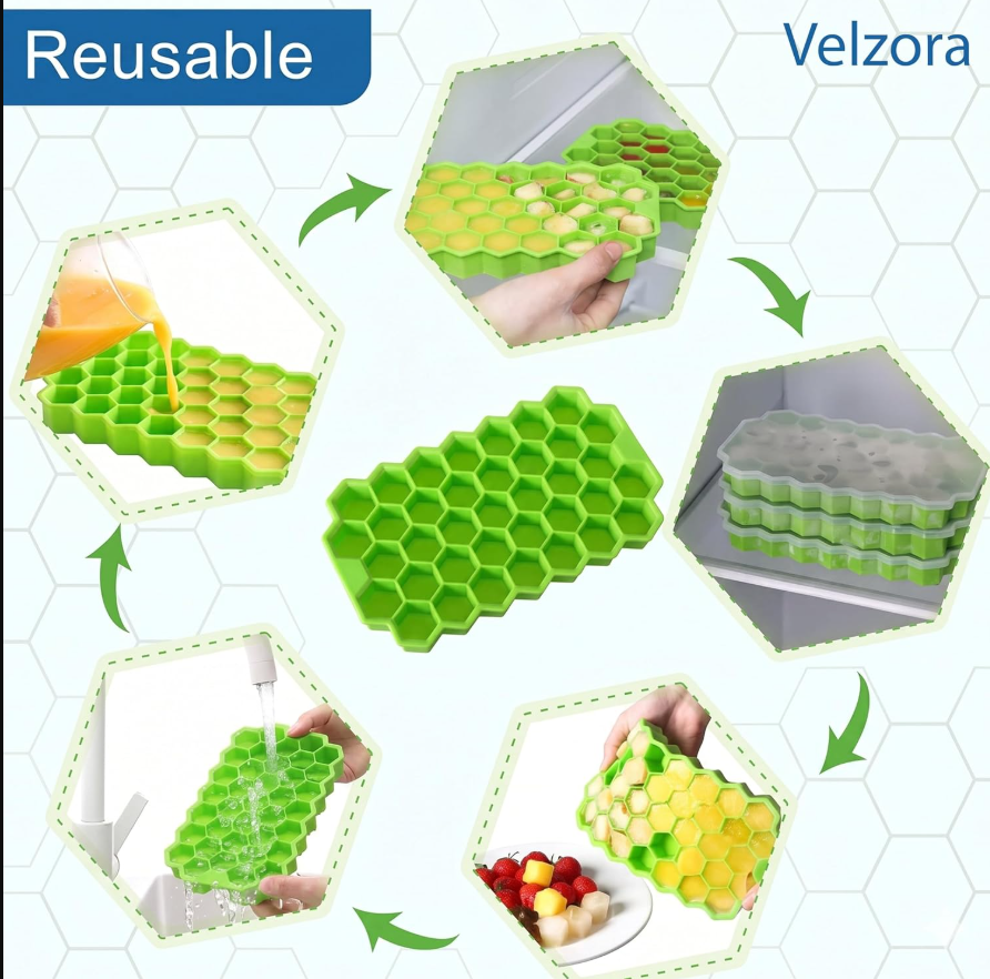 Flexible Honeycomb Silicone Ice Cube Tray (Pack of 2)