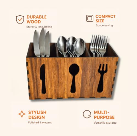 Premium Wooden Spoon Stand & Cutlery Holder for Dining Table