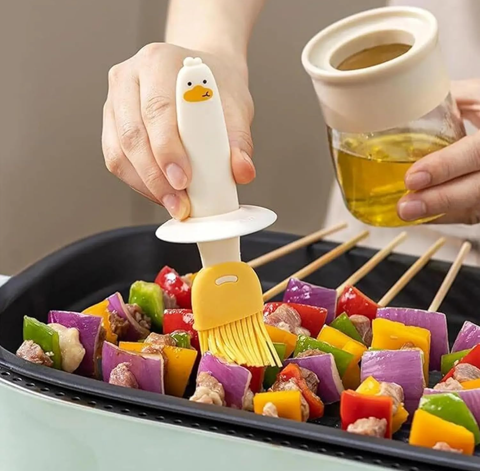2-in-1 Kitchen Oil Dispenser with Silicone Basting Brush for Cooking, Baking & Grilling (Pack of 2)