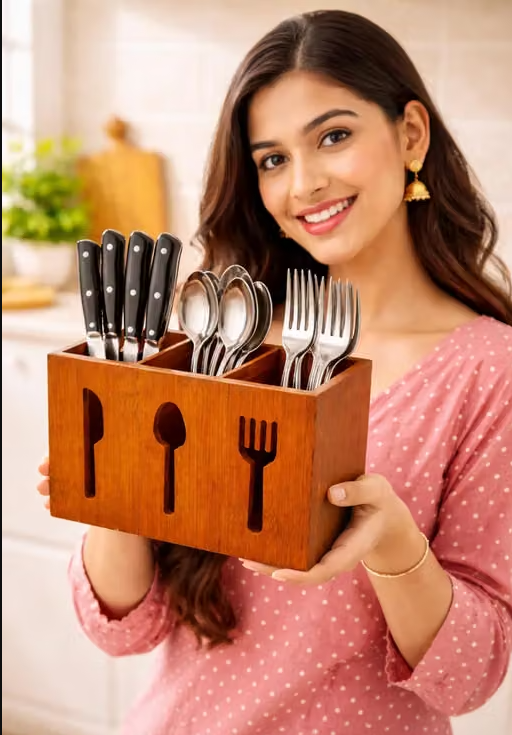 Premium Wooden Spoon Stand & Cutlery Holder for Dining Table