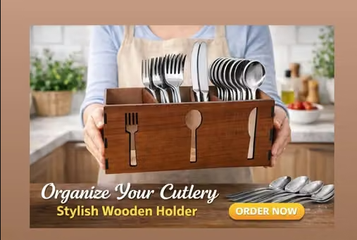 Premium Wooden Spoon Stand & Cutlery Holder for Dining Table