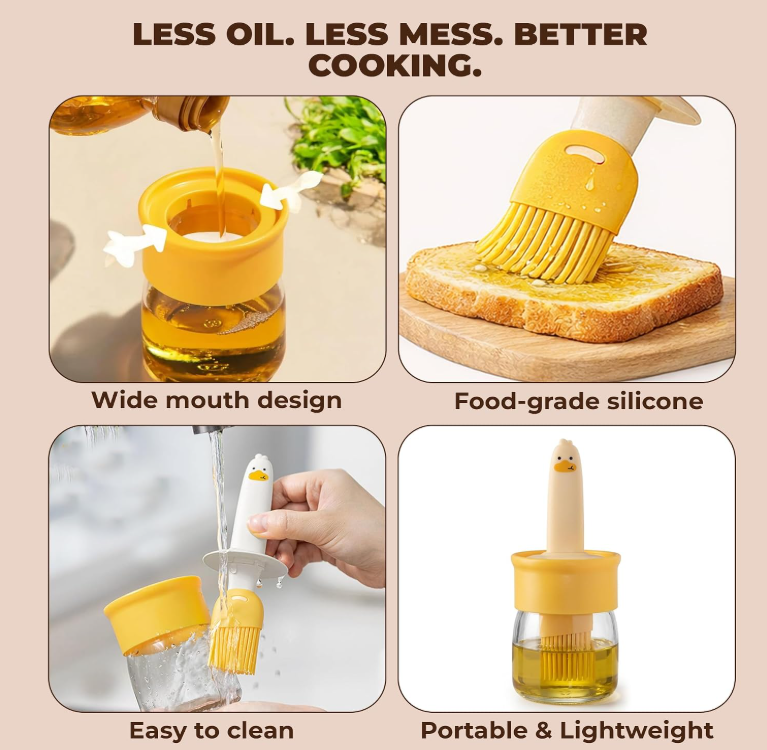 2-in-1 Kitchen Oil Dispenser with Silicone Basting Brush for Cooking, Baking & Grilling (Pack of 2)