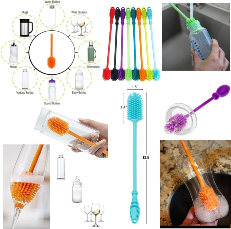 Long Handle Silicone Bottle & Cup Cleaning Brush (Pack of 2)